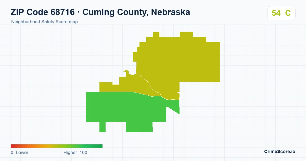 ZIP Code 68716 in Cuming County, Nebraska neighborhood Safety Score map