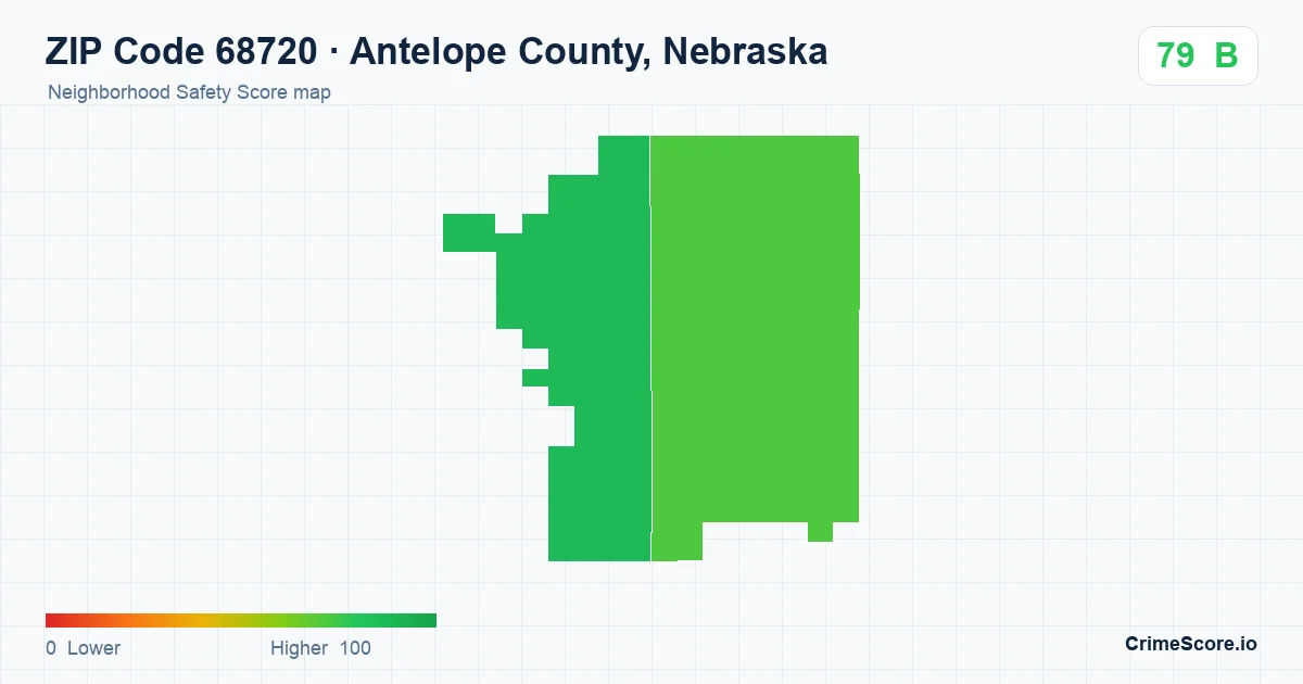 ZIP Code 68720 in Antelope County, Nebraska neighborhood Safety Score map