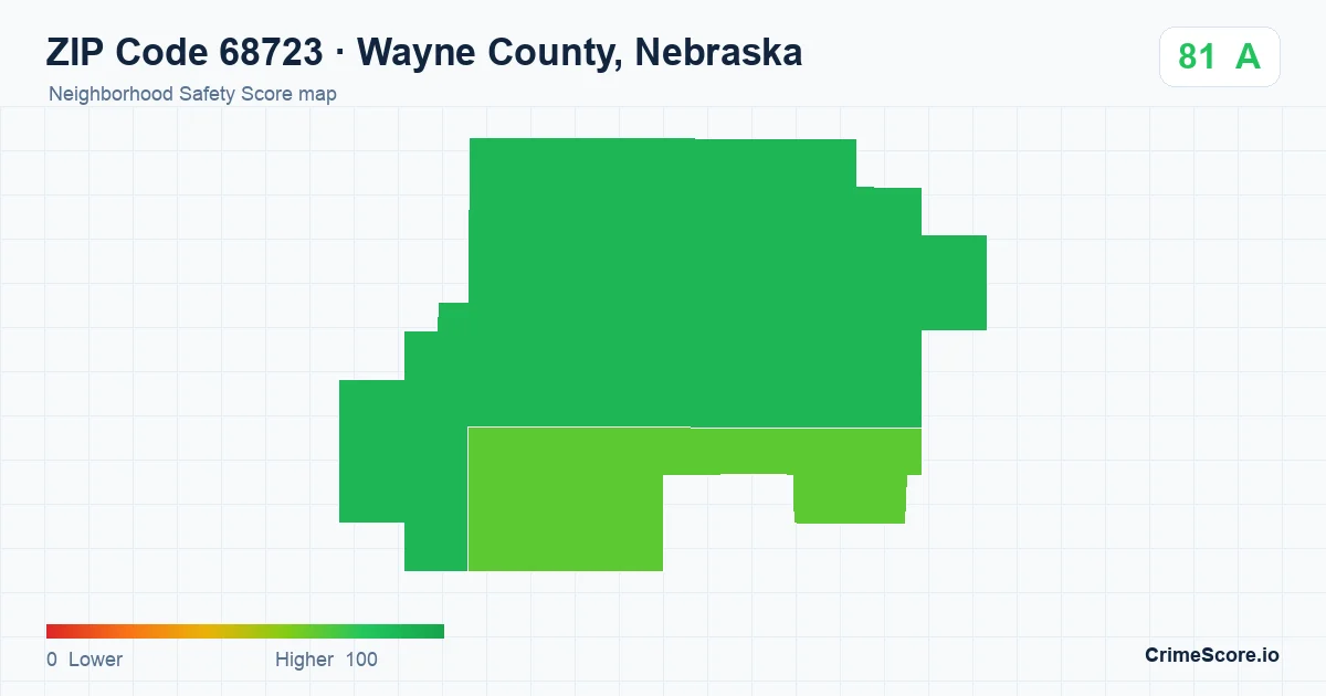 ZIP Code 68723 in Wayne County, Nebraska neighborhood Safety Score map