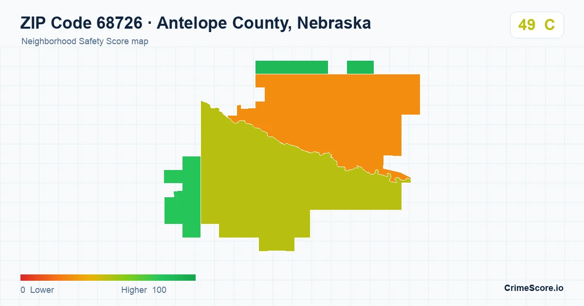ZIP Code 68726 in Antelope County, Nebraska neighborhood Safety Score map
