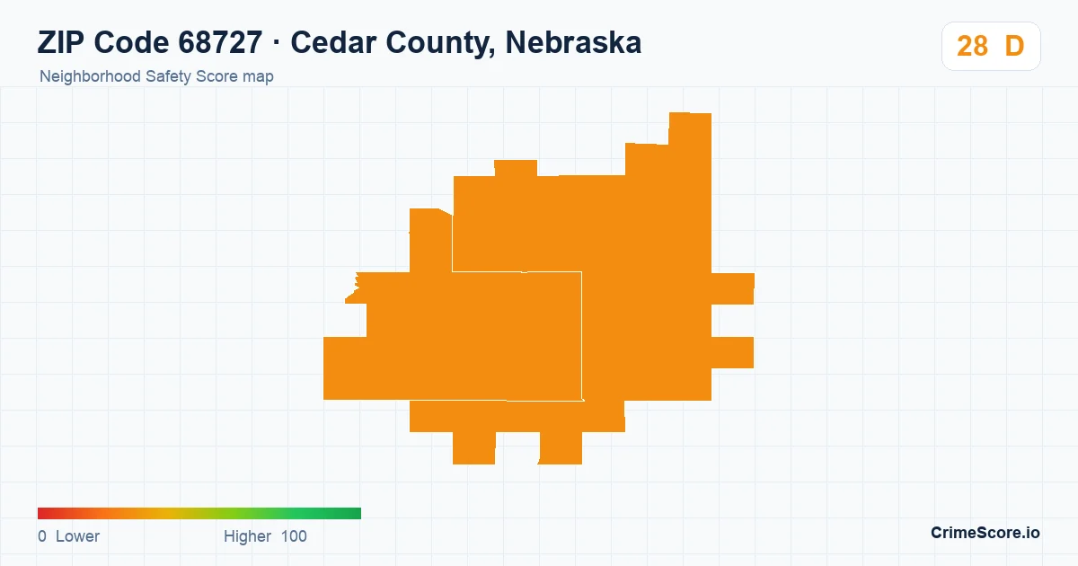 ZIP Code 68727 in Cedar County, Nebraska neighborhood Safety Score map