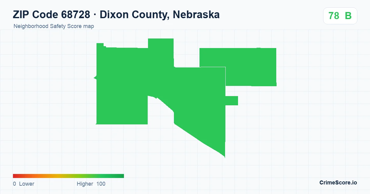 ZIP Code 68728 in Dixon County, Nebraska neighborhood Safety Score map