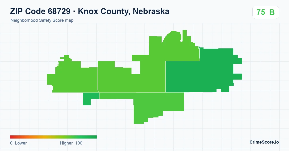 ZIP Code 68729 in Knox County, Nebraska neighborhood Safety Score map