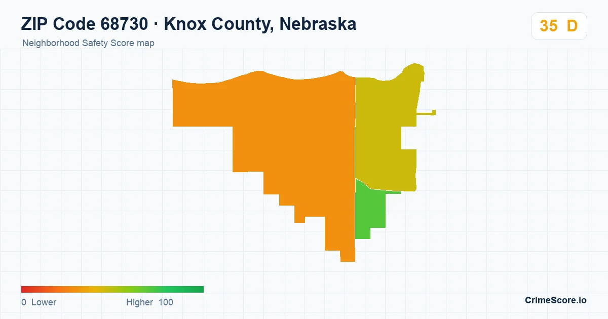 ZIP Code 68730 in Knox County, Nebraska neighborhood Safety Score map