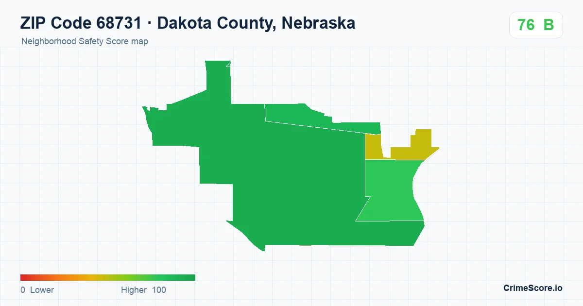 ZIP Code 68731 in Dakota County, Nebraska neighborhood Safety Score map