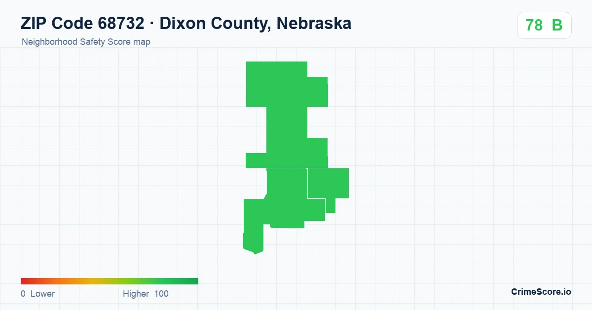 ZIP Code 68732 in Dixon County, Nebraska neighborhood Safety Score map