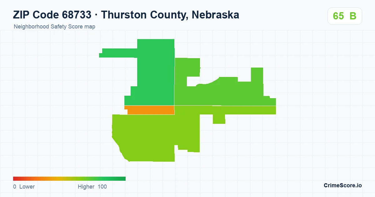 ZIP Code 68733 in Thurston County, Nebraska neighborhood Safety Score map