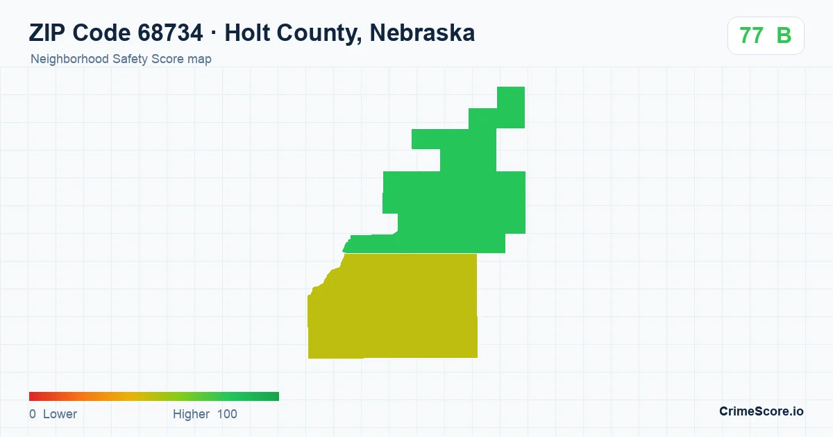 ZIP Code 68734 in Holt County, Nebraska neighborhood Safety Score map