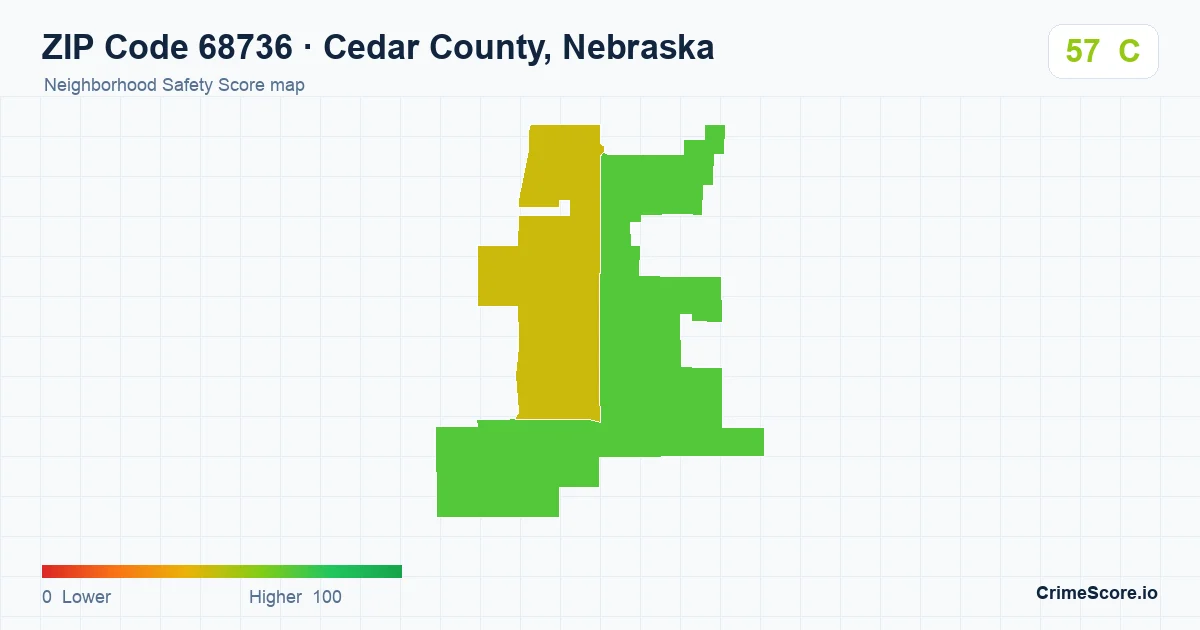 ZIP Code 68736 in Cedar County, Nebraska neighborhood Safety Score map