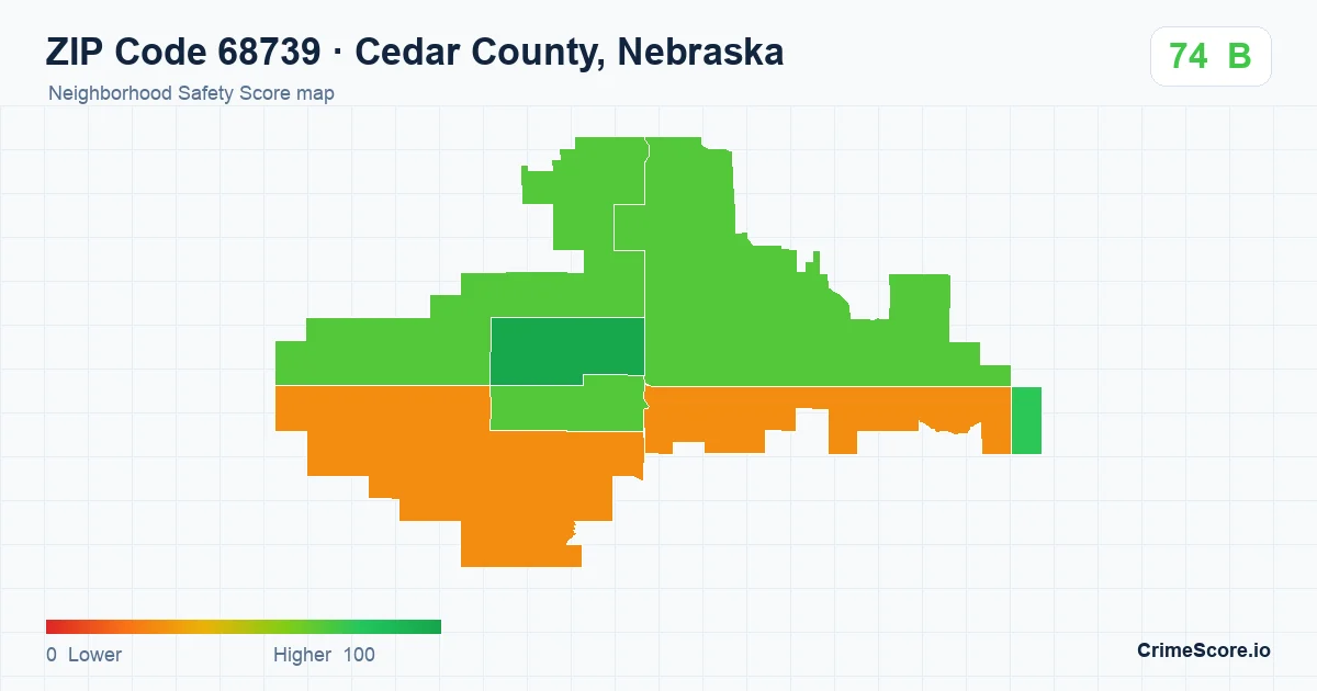ZIP Code 68739 in Cedar County, Nebraska neighborhood Safety Score map