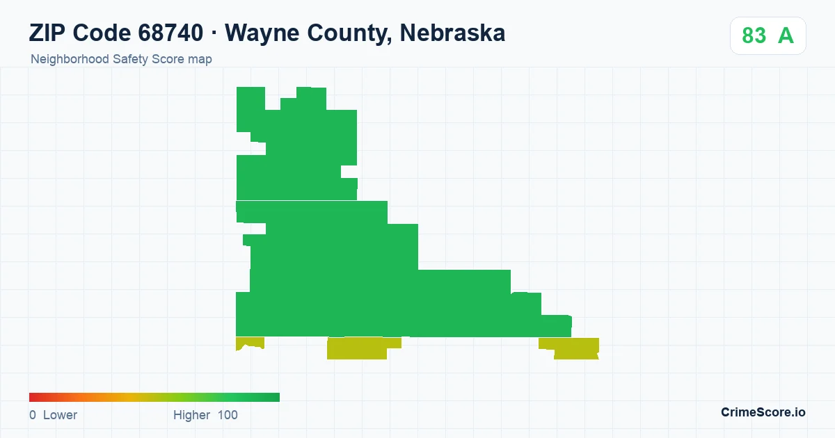 ZIP Code 68740 in Wayne County, Nebraska neighborhood Safety Score map