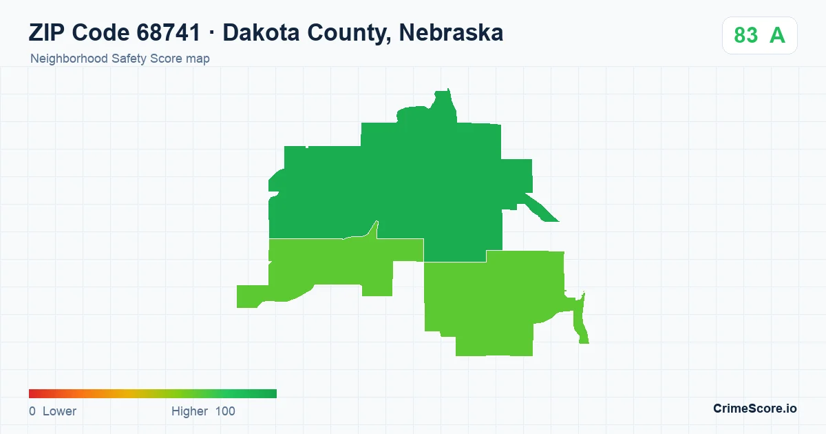 ZIP Code 68741 in Dakota County, Nebraska neighborhood Safety Score map