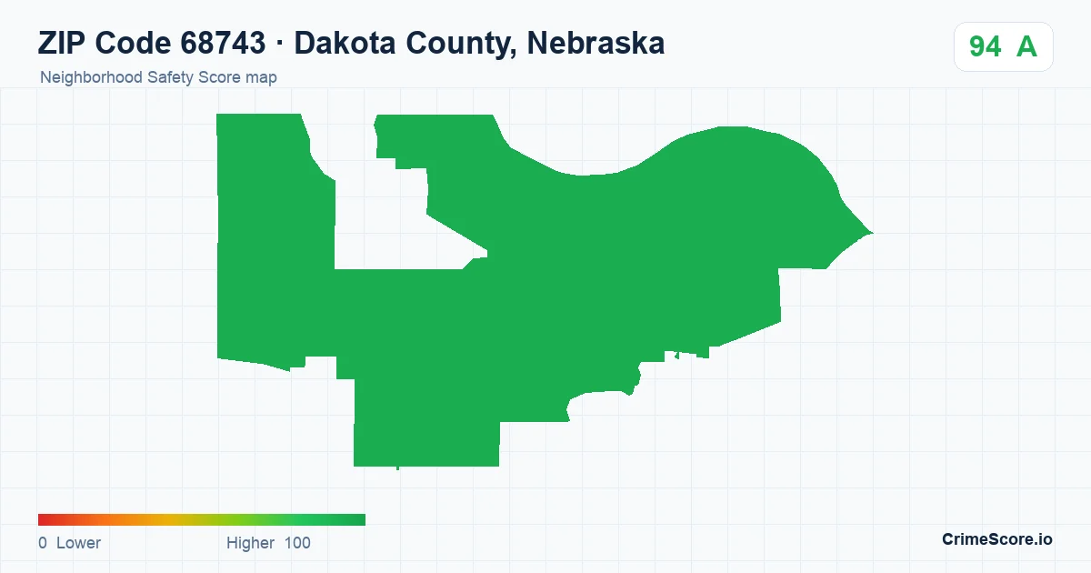 ZIP Code 68743 in Dakota County, Nebraska neighborhood Safety Score map