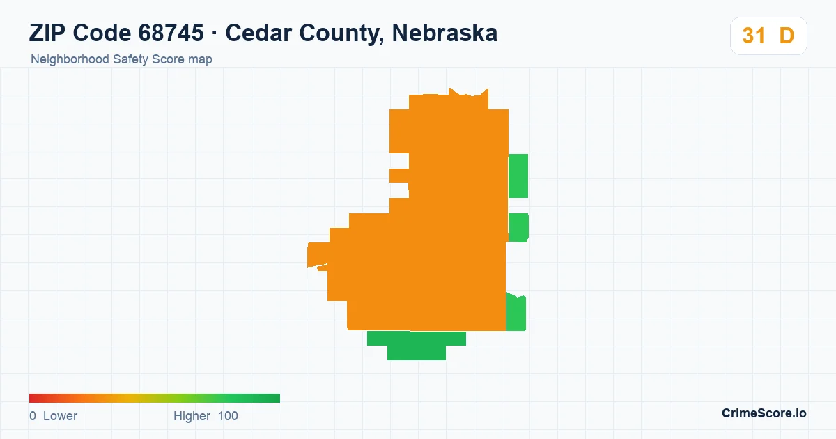 ZIP Code 68745 in Cedar County, Nebraska neighborhood Safety Score map