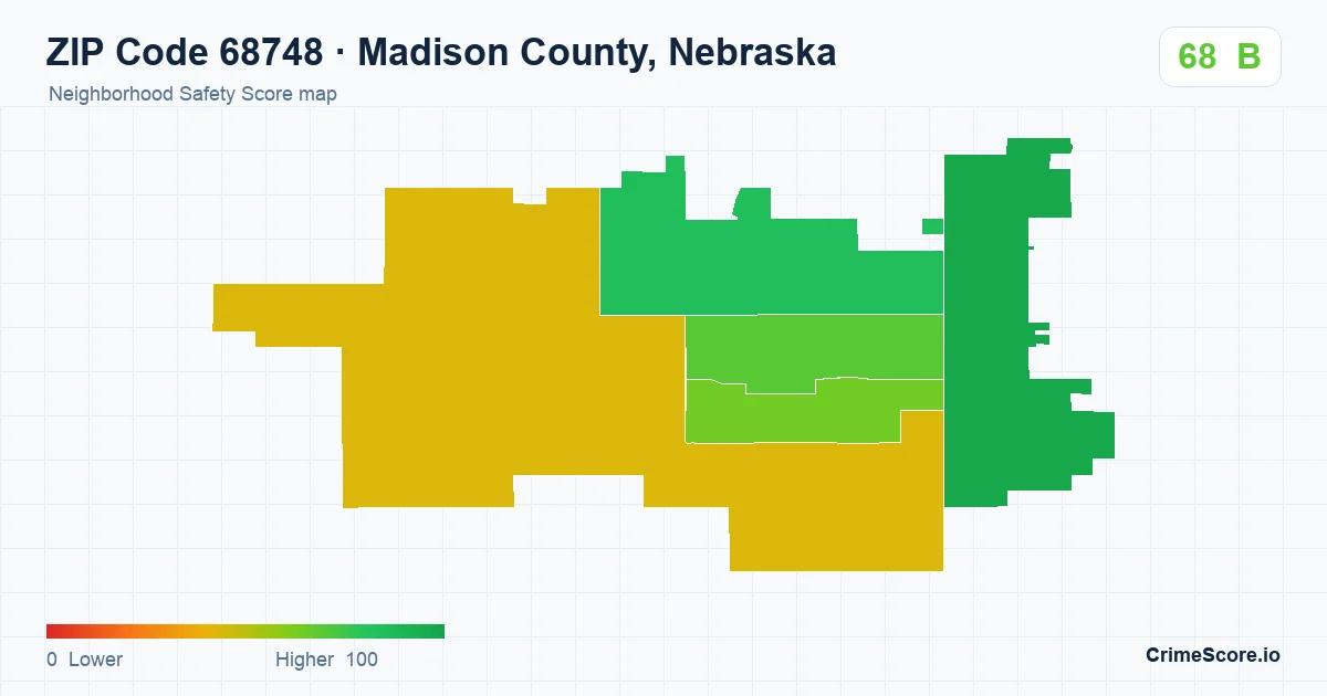 ZIP Code 68748 in Madison County, Nebraska neighborhood Safety Score map