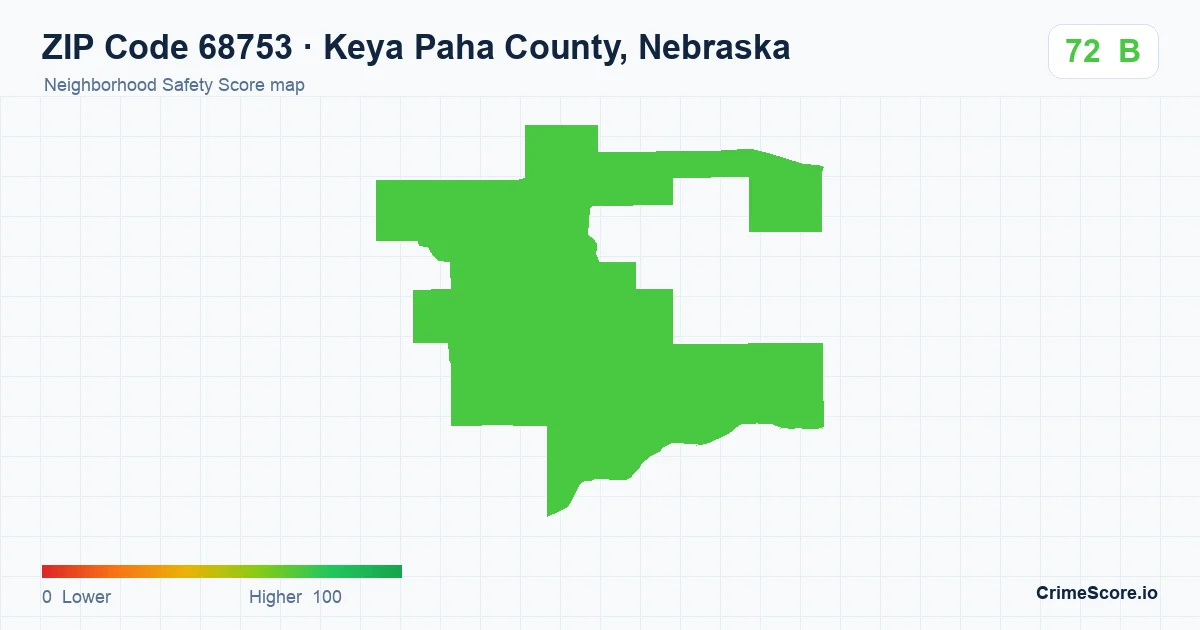 ZIP Code 68753 in Keya Paha County, Nebraska neighborhood Safety Score map