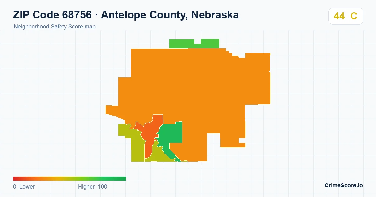 ZIP Code 68756 in Antelope County, Nebraska neighborhood Safety Score map