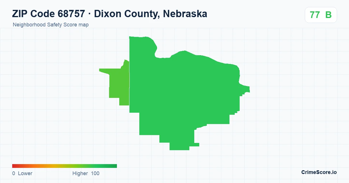 ZIP Code 68757 in Dixon County, Nebraska neighborhood Safety Score map