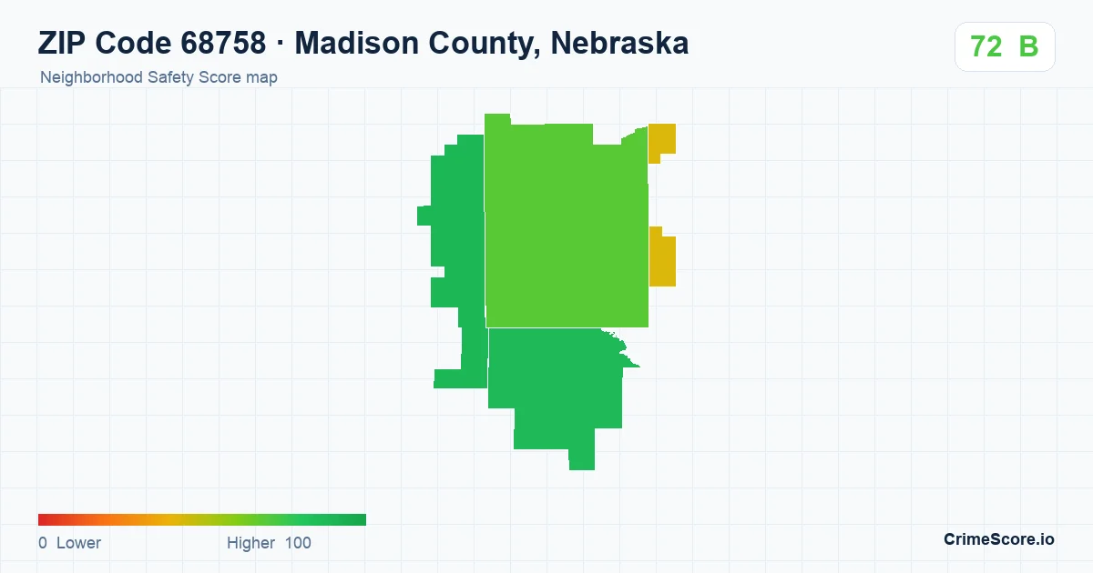 ZIP Code 68758 in Madison County, Nebraska neighborhood Safety Score map