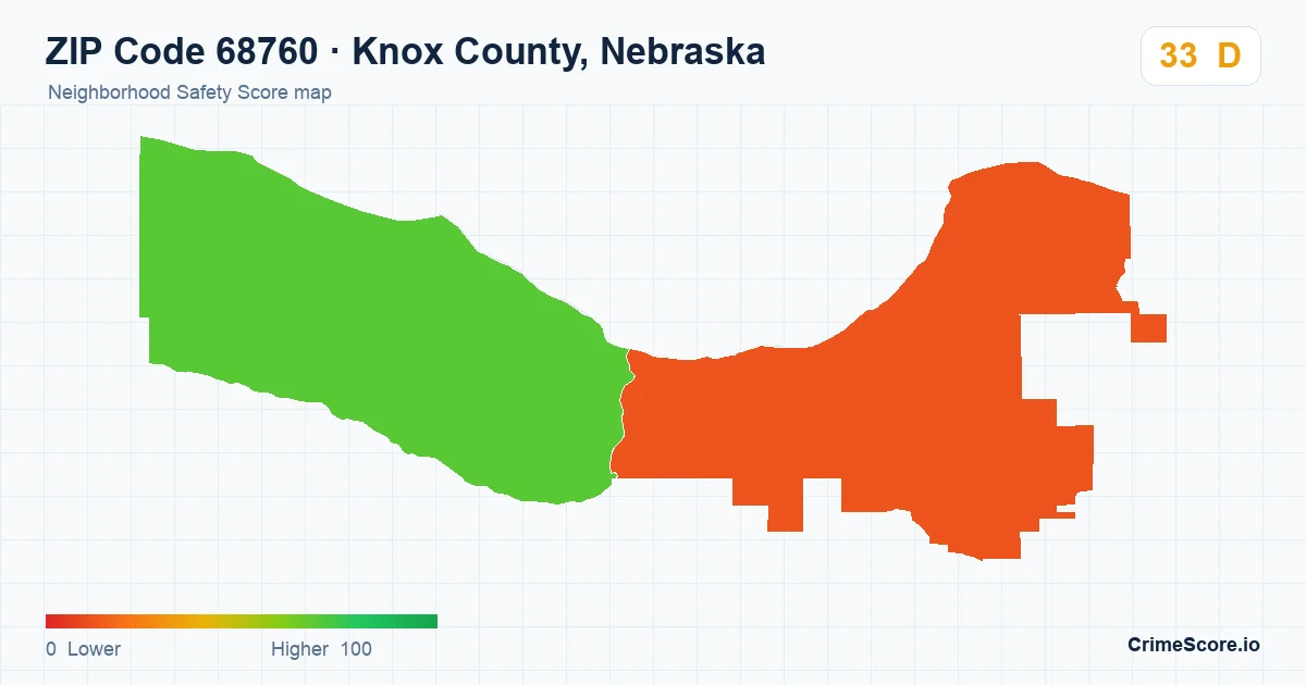 ZIP Code 68760 in Knox County, Nebraska neighborhood Safety Score map