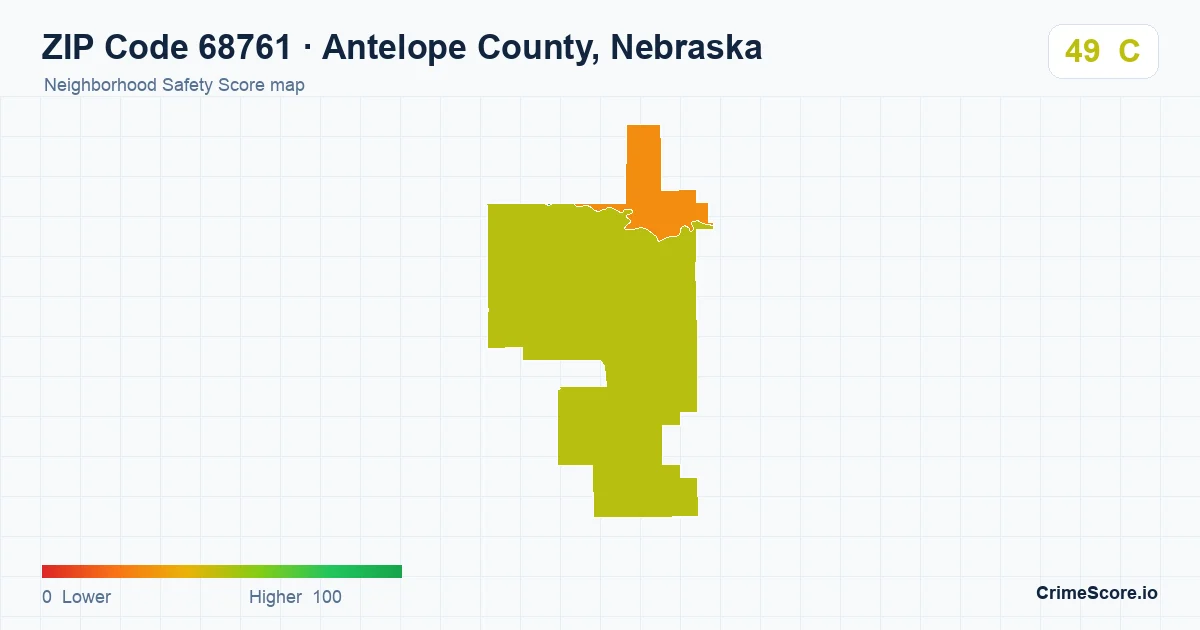 ZIP Code 68761 in Antelope County, Nebraska neighborhood Safety Score map