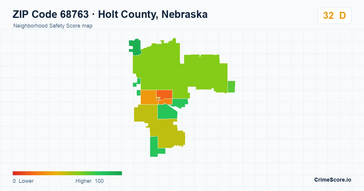 ZIP Code 68763 in Holt County, Nebraska neighborhood Safety Score map