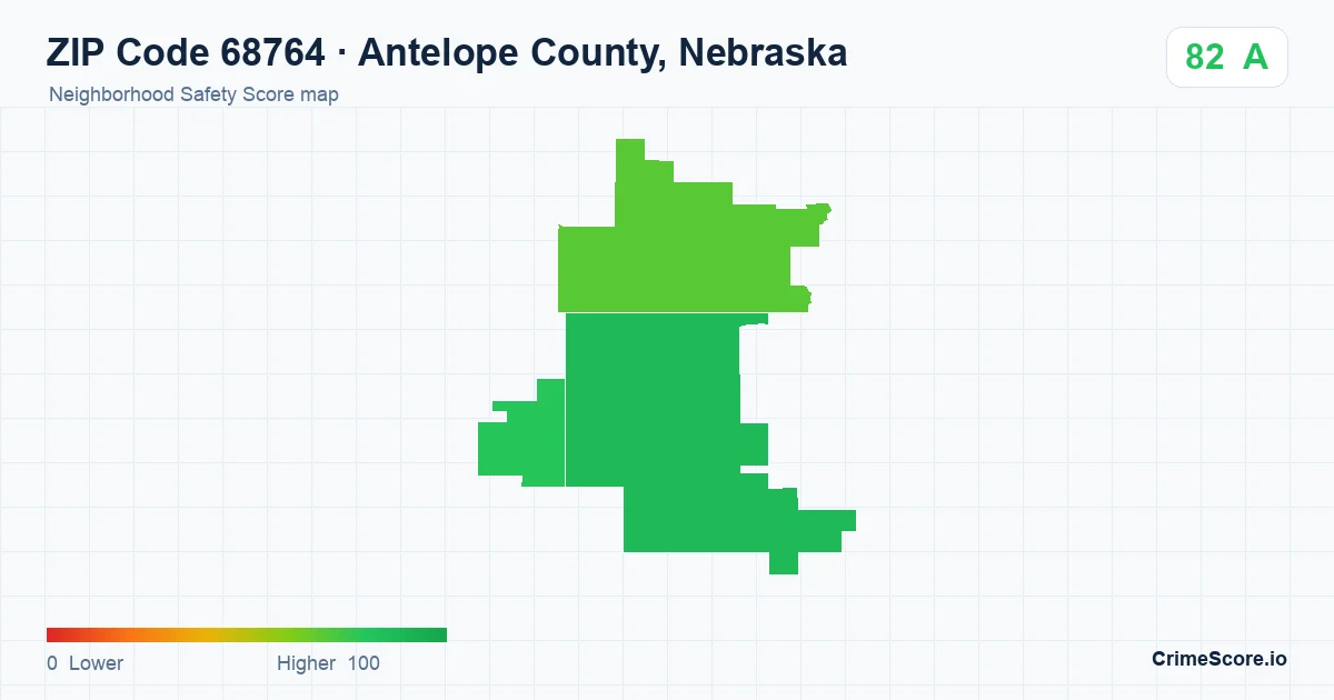 ZIP Code 68764 in Antelope County, Nebraska neighborhood Safety Score map