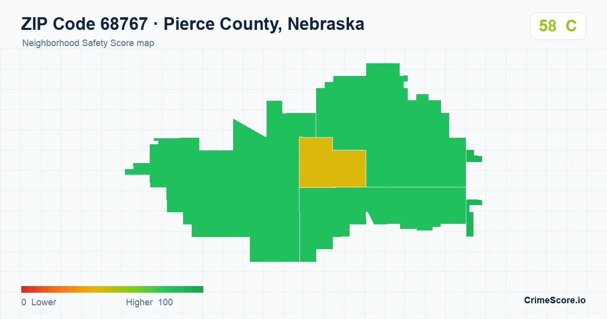 ZIP Code 68767 in Pierce County, Nebraska neighborhood Safety Score map