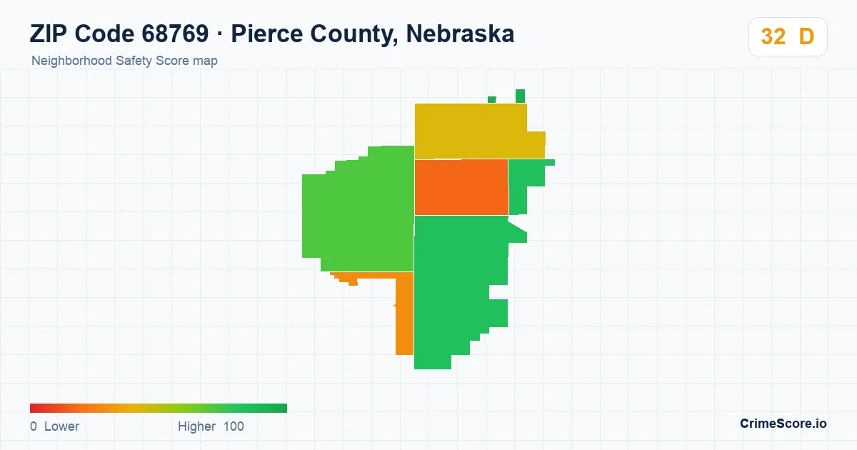 ZIP Code 68769 in Pierce County, Nebraska neighborhood Safety Score map