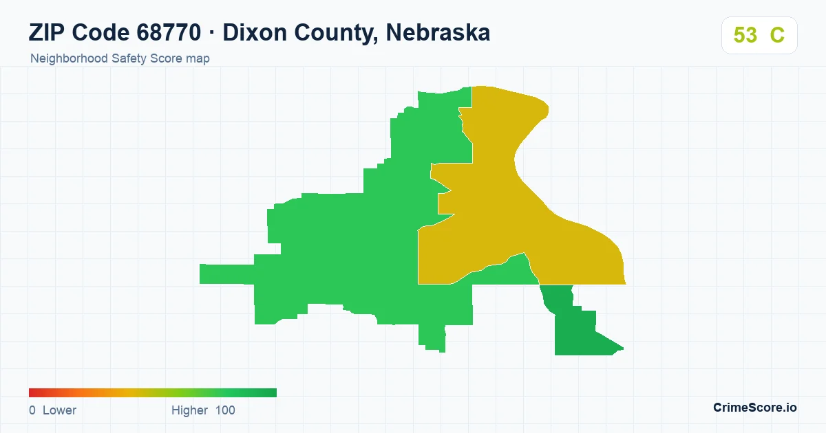 ZIP Code 68770 in Dixon County, Nebraska neighborhood Safety Score map