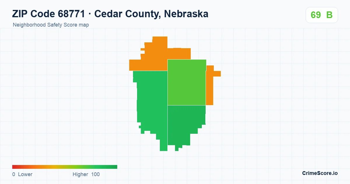 ZIP Code 68771 in Cedar County, Nebraska neighborhood Safety Score map