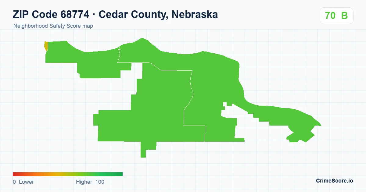 ZIP Code 68774 in Cedar County, Nebraska neighborhood Safety Score map