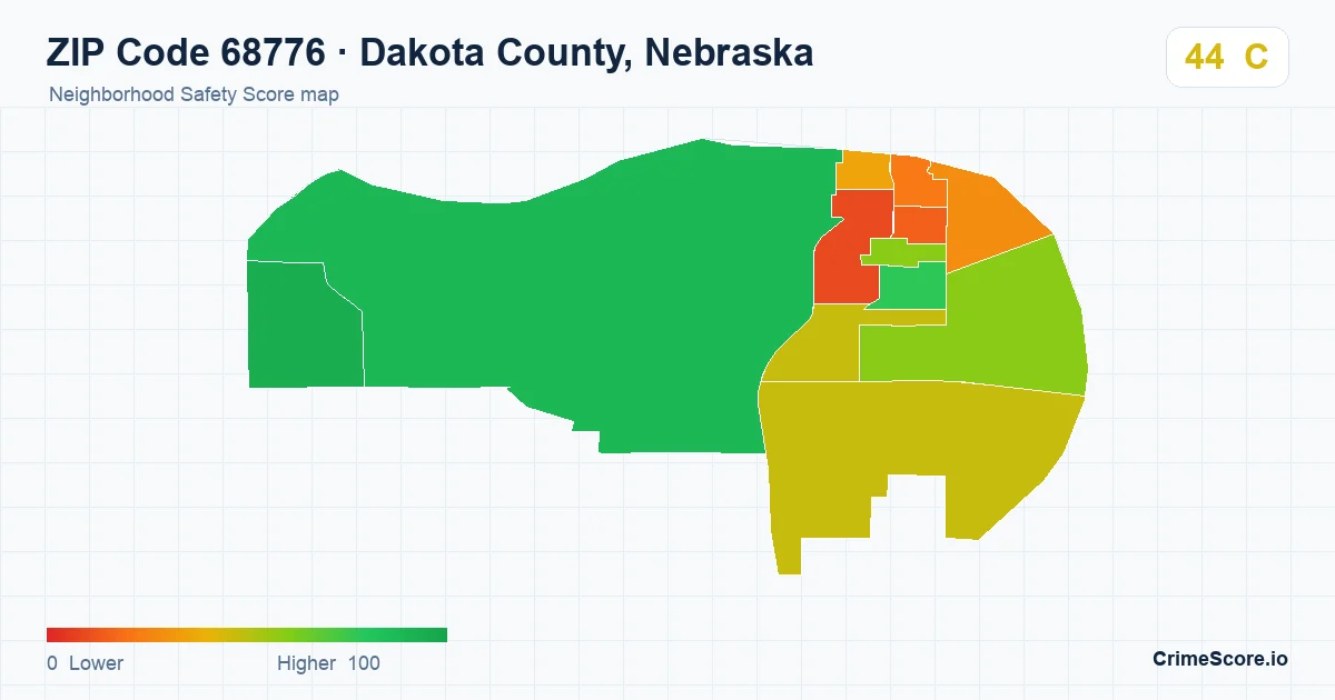 ZIP Code 68776 in Dakota County, Nebraska neighborhood Safety Score map
