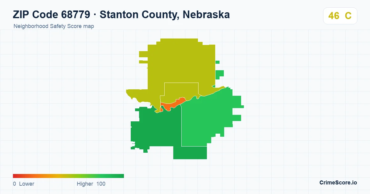 ZIP Code 68779 in Stanton County, Nebraska neighborhood Safety Score map