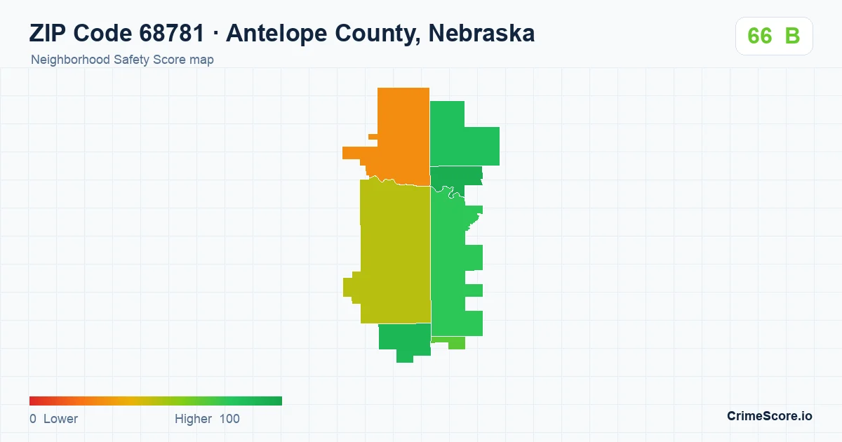 ZIP Code 68781 in Antelope County, Nebraska neighborhood Safety Score map