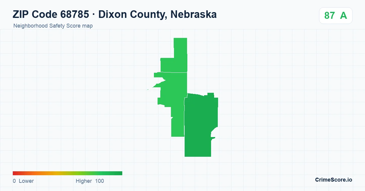 ZIP Code 68785 in Dixon County, Nebraska neighborhood Safety Score map