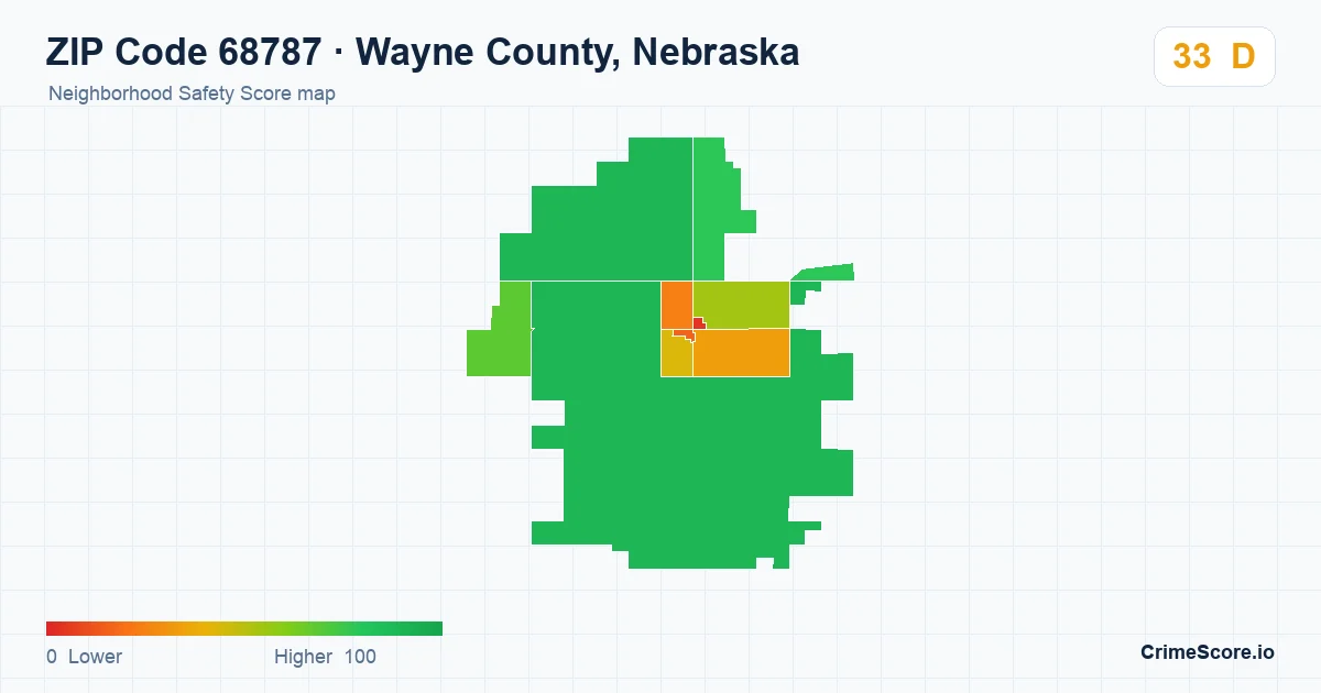 ZIP Code 68787 in Wayne County, Nebraska neighborhood Safety Score map