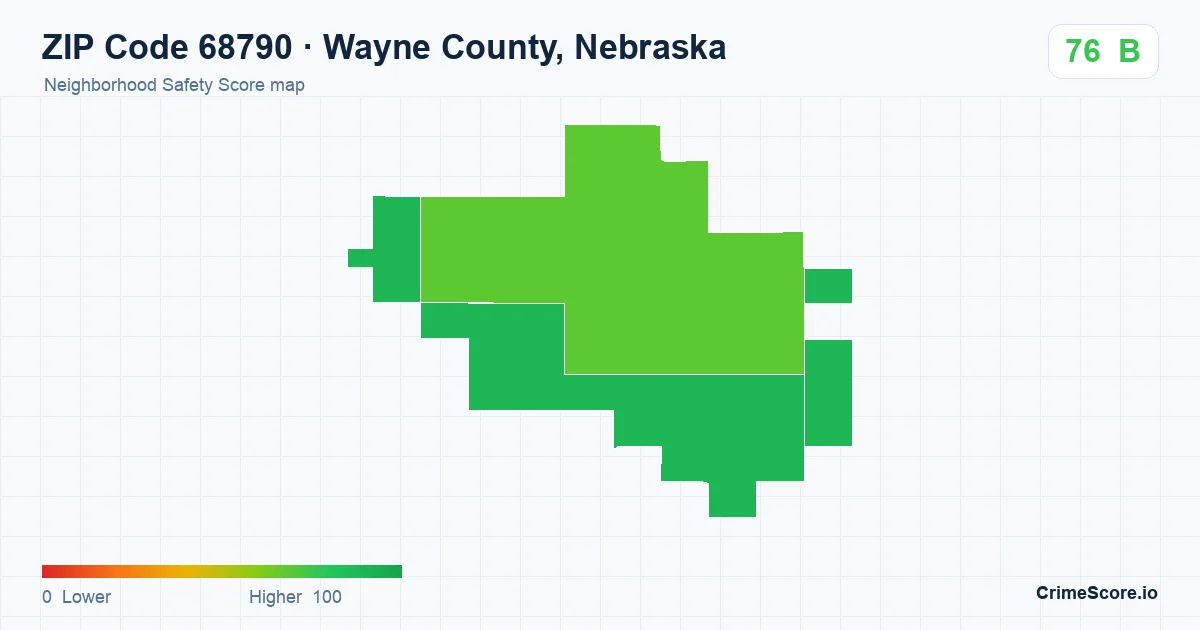 ZIP Code 68790 in Wayne County, Nebraska neighborhood Safety Score map