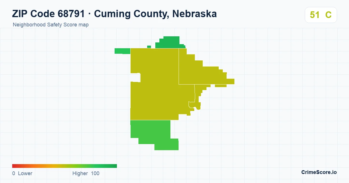 ZIP Code 68791 in Cuming County, Nebraska neighborhood Safety Score map