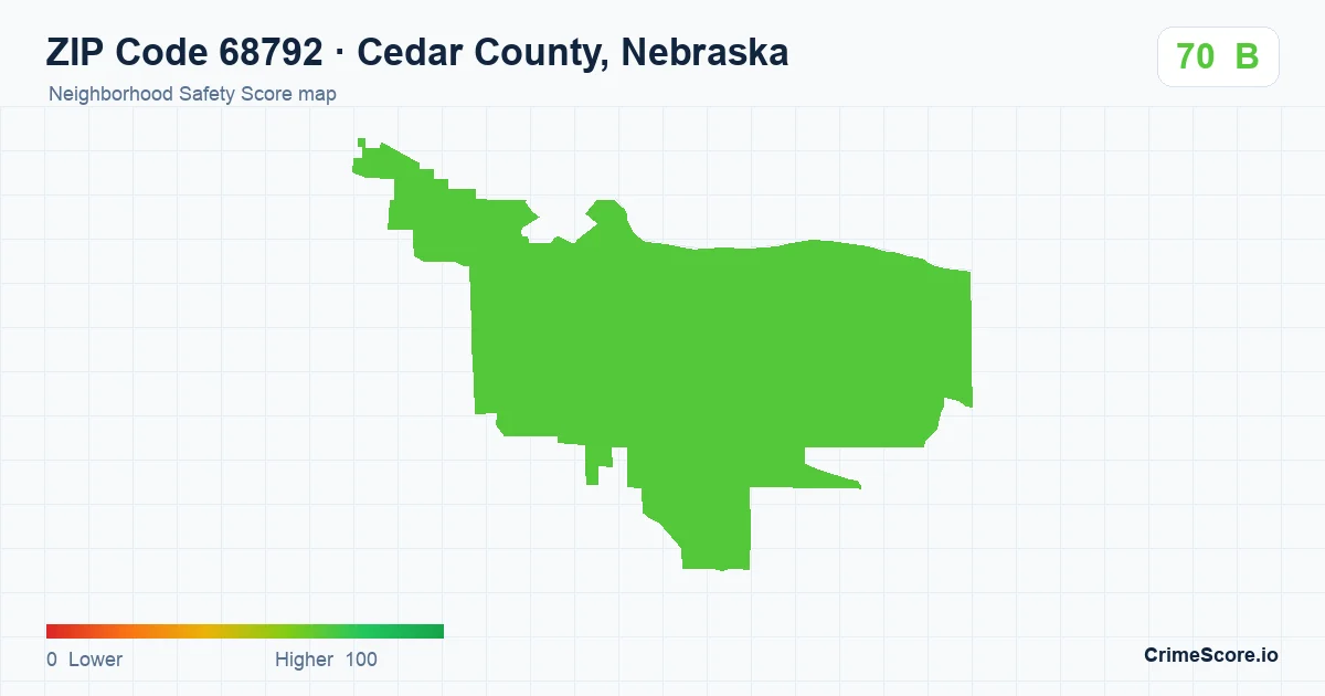 ZIP Code 68792 in Cedar County, Nebraska neighborhood Safety Score map