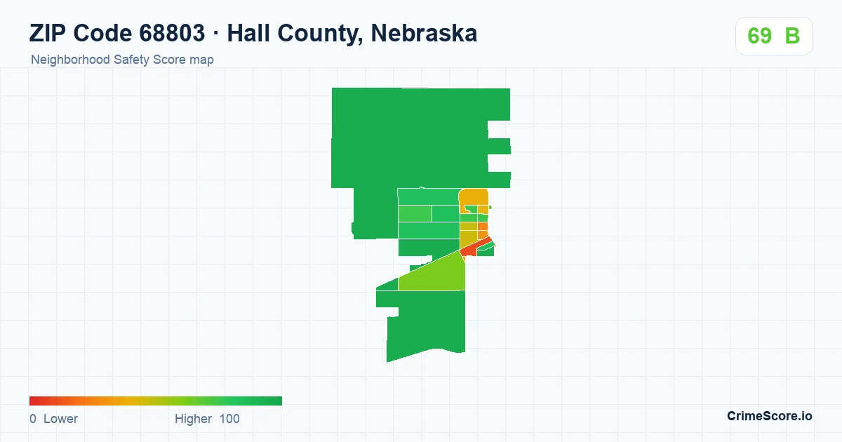 ZIP Code 68803 in Hall County, Nebraska neighborhood Safety Score map