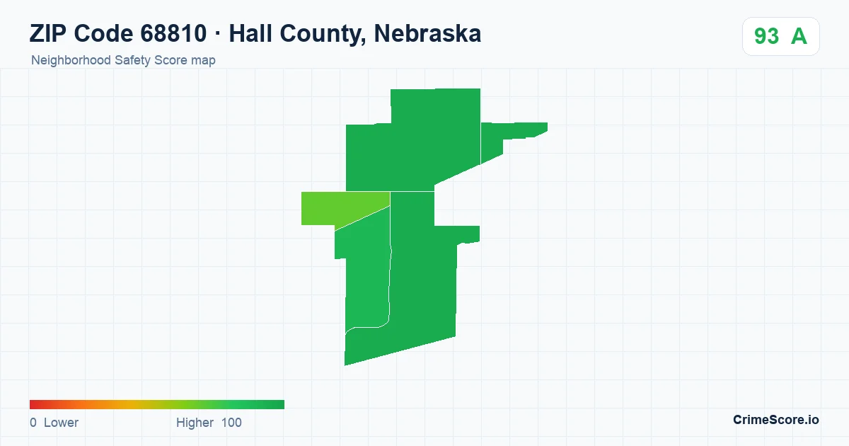 ZIP Code 68810 in Hall County, Nebraska neighborhood Safety Score map