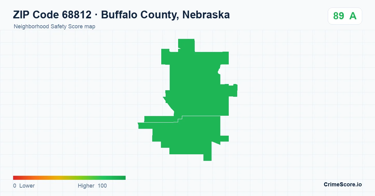 ZIP Code 68812 in Buffalo County, Nebraska neighborhood Safety Score map