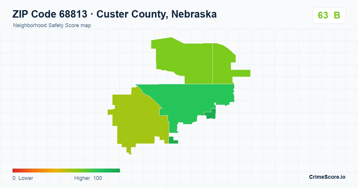 ZIP Code 68813 in Custer County, Nebraska neighborhood Safety Score map