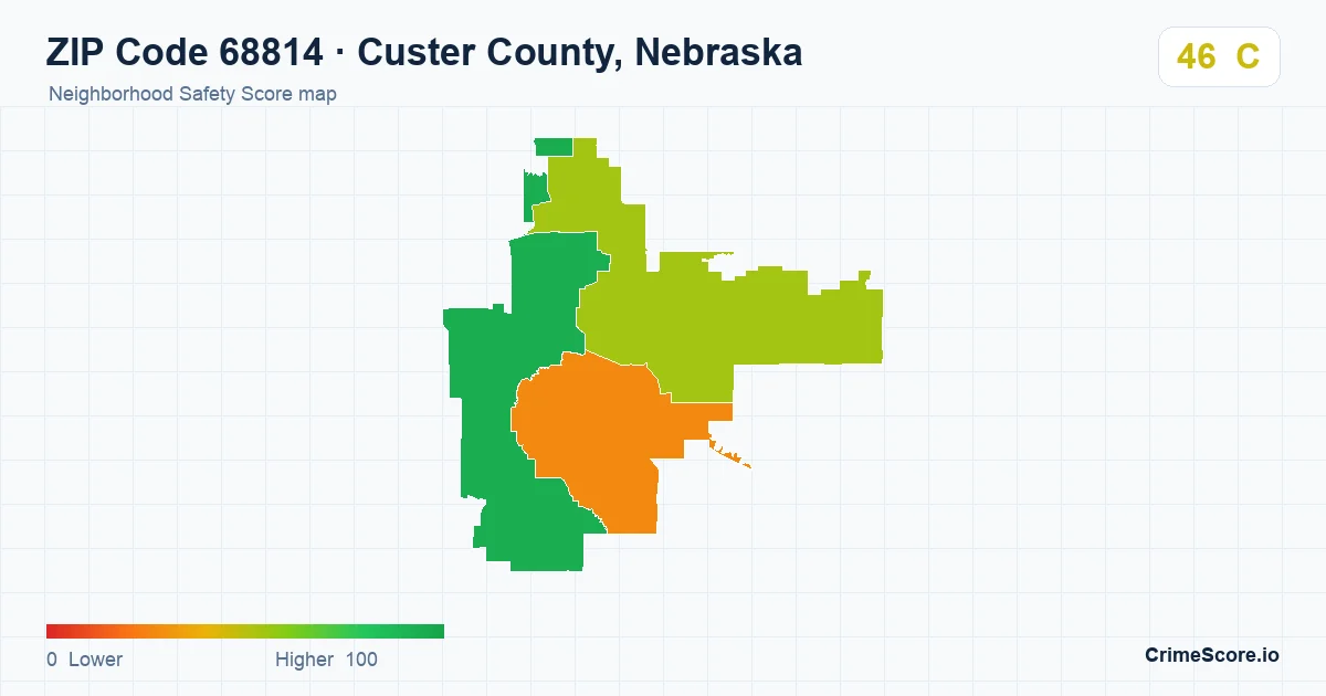 ZIP Code 68814 in Custer County, Nebraska neighborhood Safety Score map