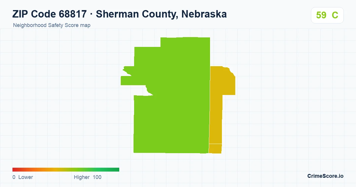 ZIP Code 68817 in Sherman County, Nebraska neighborhood Safety Score map