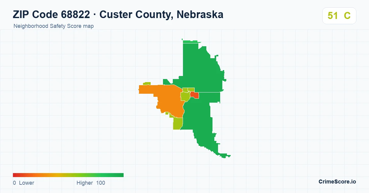 ZIP Code 68822 in Custer County, Nebraska neighborhood Safety Score map