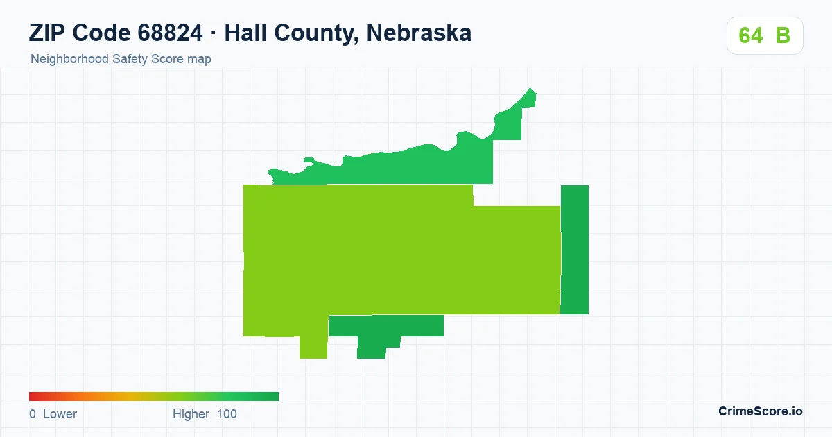 ZIP Code 68824 in Hall County, Nebraska neighborhood Safety Score map