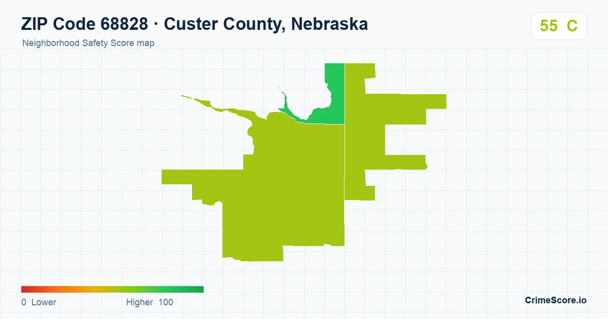 ZIP Code 68828 in Custer County, Nebraska neighborhood Safety Score map