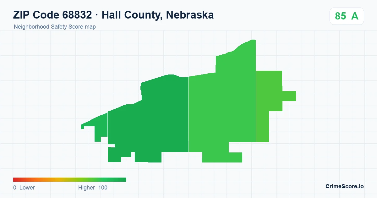 ZIP Code 68832 in Hall County, Nebraska neighborhood Safety Score map